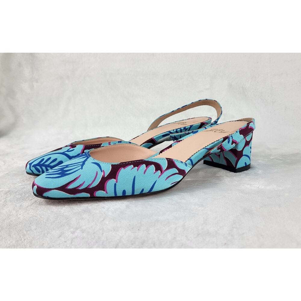 J.Crew Floral Slingback Heels Blue Purple Fabric Pumps Pointed Toe | 5.5 - Picture 6 of 15
